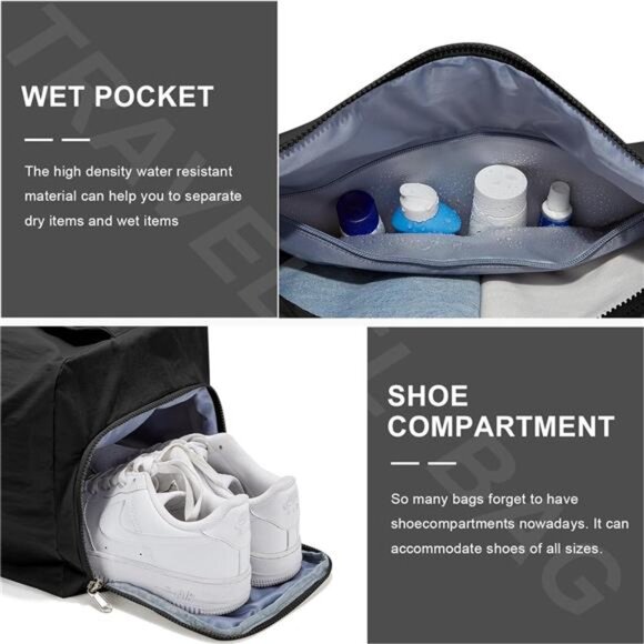 Small Gym Bag with Shoe Compartment Waterproof Duffle Bag Travel Workout Tote - Picture 4 of 7